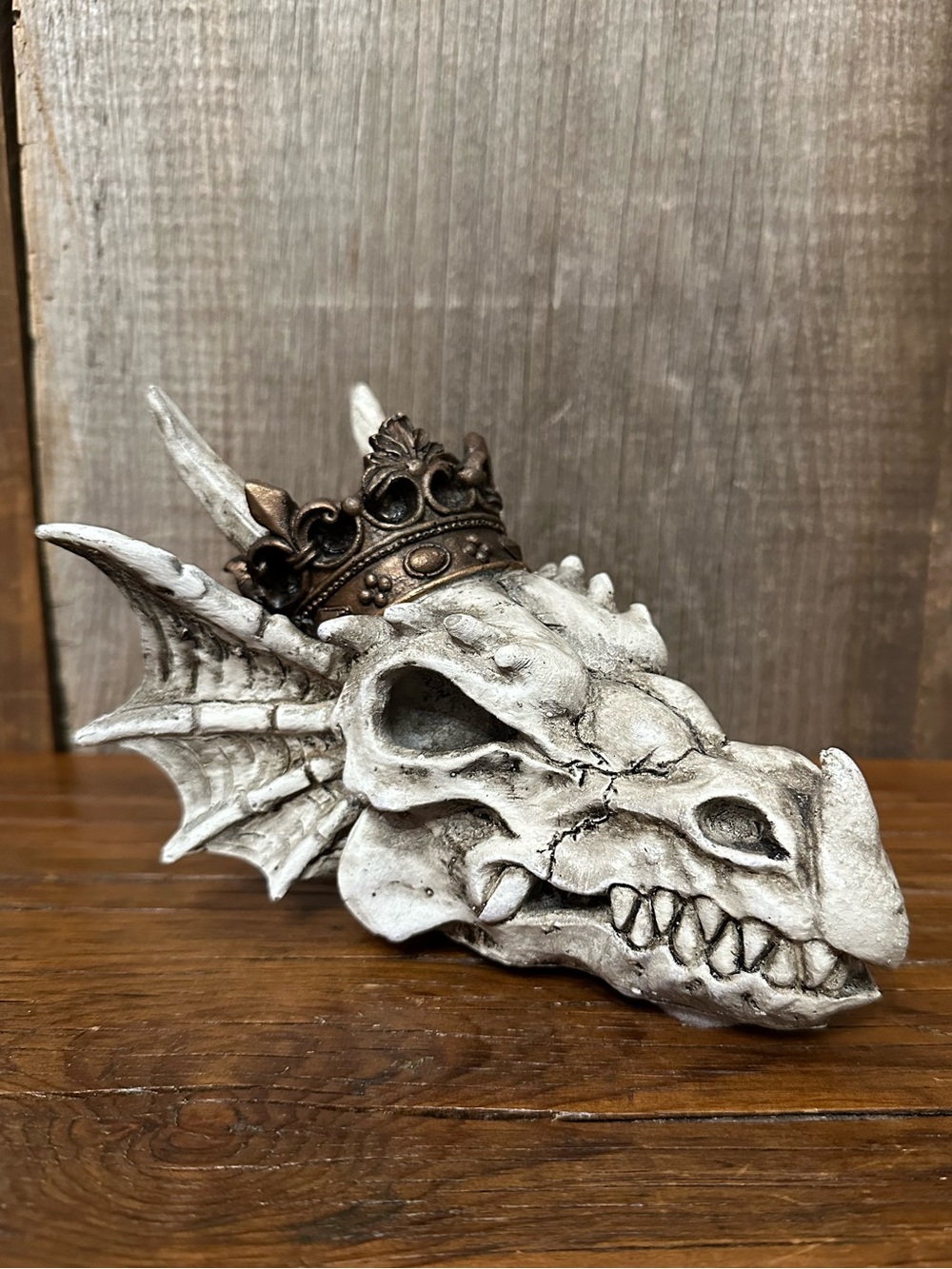 Dragon Skull with Crown Polyresin Statue Home Decor Figure